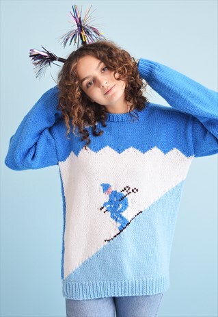 80'S RETRO SKIING PATTERN HANDKNITTED CHRISTMAS JUMPER