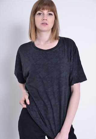 VINTAGE FILA REPEAT LOGO T-SHIRT BLACK