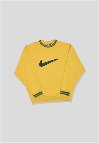 VINTAGE 90S NIKE EMBROIDERED LOGO SWEATSHIRT IN YELLOW