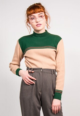 70'S VINTAGE CUTE KNIT RIBBED JUMPER TOP