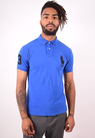 POLO RALPH LAUREN MENS VINTAGE POLO SHIRT MEDIUM BLUE 90S