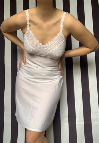 VINTAGE 80S WHITE LACE SLIP NIGHTIE, ST MICHAEL, UK10