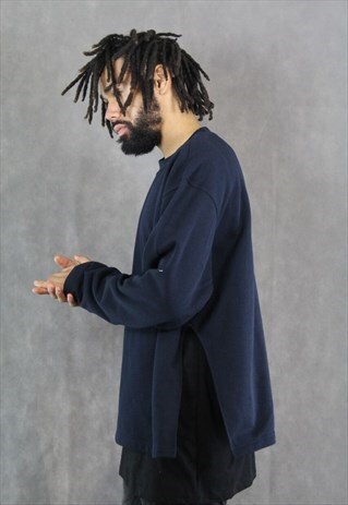 SALE - SPLIT NAVY OPEN HEM SWEATSHIRT