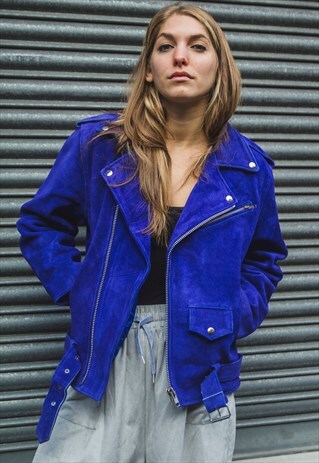 BLUE SUEDE OVERSIZED BIKER JACKET (MADE TO ORDER)