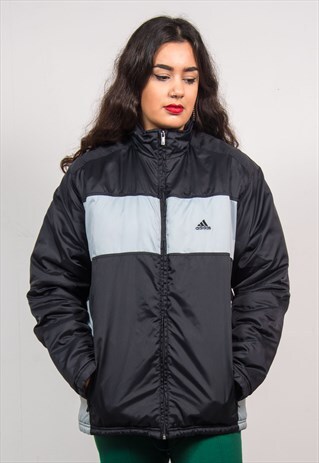 ADIDAS VINTAGE 90'S BLACK PADDED COAT JACKET