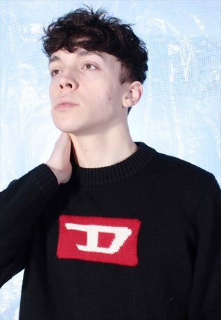 VINTAGE DIESEL BLACK AND RED KNITTED JUMPER