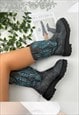 COWBOY BOOTS GREY BLUE WESTERN COWGIRL BOOTS