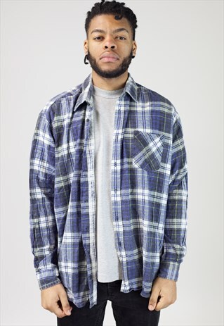 VINTAGE BLUE YELLOW AND WHITE FLANNEL SHIRT