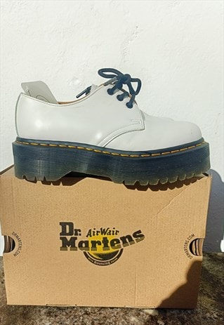 Dr Marten White Patent Leather Quad Platform Shoes