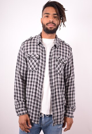 CONVERSE MENS VINTAGE SHIRT LARGE GREY CHECK 90S