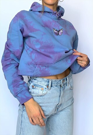 PERSONALISED PURPLE TIE DYE HOODIE WITH BUTTERFLY EMBROIDERY