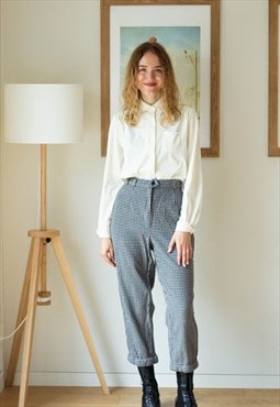 Grey and brown checked wool trousers