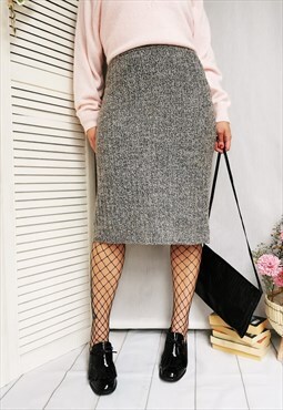 Vintage 90s grey jazzy knit midi pencil skirt 