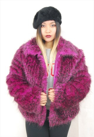 STUNNING FAUX FUR COAT (1990'S/PINK LEOPARD PRINT)