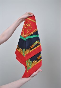 Red formal shawl, evening vintage hair scarf, women 90s