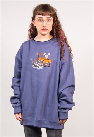 VINTAGE 90'S PURPLE DEER EMBROIDERED OVERSIZED SWEATSHIRT