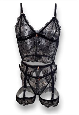 Black Love Lace Bralette 4-Piece Set