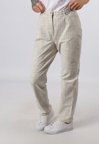 HIGH WAISTED TROUSERS PRINT CHECKED TAPERED UK 12 (H82B)