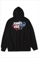 HEART PRINT HOODIE ANGRY SLOGAN PULLOVER EMBELLISHED JUMPER