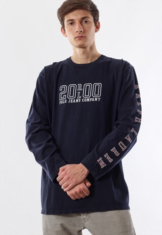 VINTAGE POLO RALPH LAUREN TEE 90S BLUE LONG SLEEVE BIG LOGO