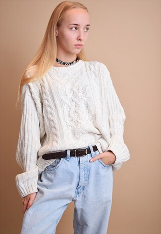 80'S RETRO MINIMALIST OVERSIZED KNIT NEUTRAL JUMPER TOP