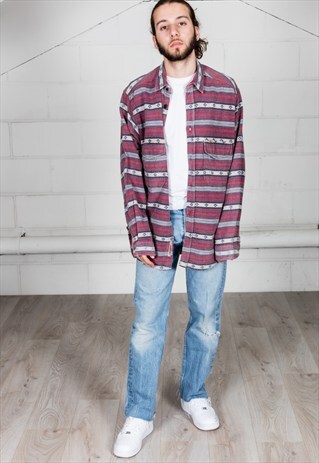 VINTAGE RED & BLUE AZTEC FLANNEL SHIRT