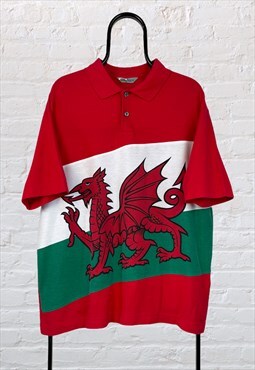 Vintage St Michael Wales Rugby Polo Shirt Red Large 