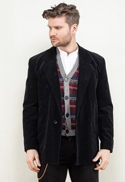 Vintage 70's Men Corduroy Blazer Jacket in Black
