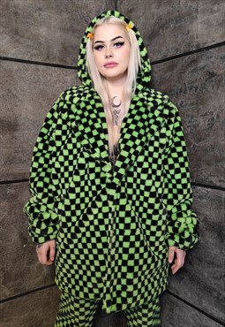 SKA check fleece coat handmade 2in1 Vans trench jacket green