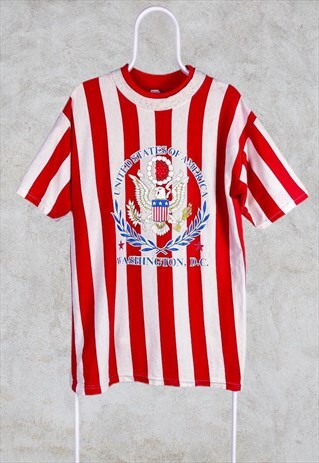 VINTAGE STRIPED OVERSIZED T-SHIRT RED CREAM USA LARGE