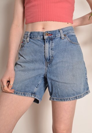 VINTAGE 90S TOMMY HILFIGER DENIM BOOTY SHORTS IN BLUE