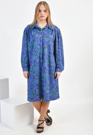 VINTAGE 80S LONG SLEEVE DRESS IN FLOWER PRINT
