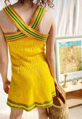 VINTAGE 70S HAUTE BOHEME MOD KNITTED CITRUS YELLOW DRESS