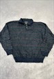 VINTAGE KNITTED JUMPER 1/4 BUTTON ABSTRACT PATTERNED SWEATER