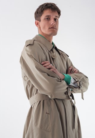 RARE VINTAGE YVES SAINT LAURENT YSL BELTED COAT 90S BEIGE