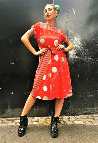 VINTAGE RED POLKA DOT MIDI DRESS