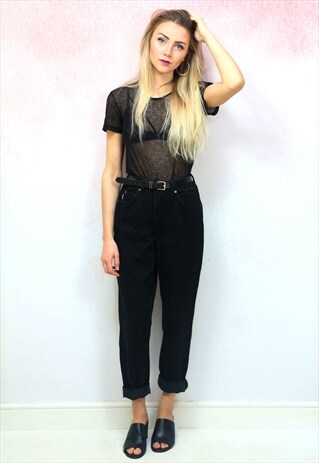1990S VINTAGE JET BLACK HIGH WAIST MOM JEANS