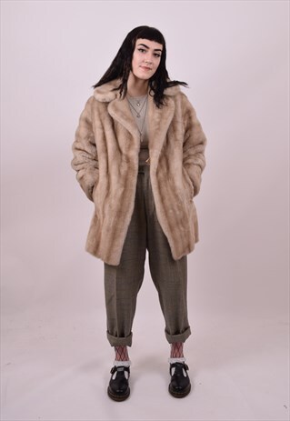 VINTAGE 70'S BEIGE FAUX FUR FESTIVAL COAT SIZE 8 10 12 14