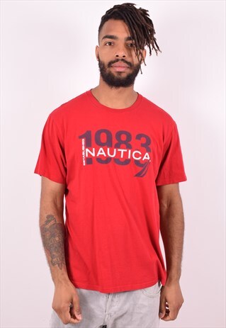 NAUTICA MENS VINTAGE T-SHIRT TOP LARGE RED 90S
