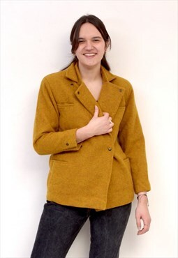 Vintage Women's S M Wool Coat Jacket Yellow Overcoat Snap
