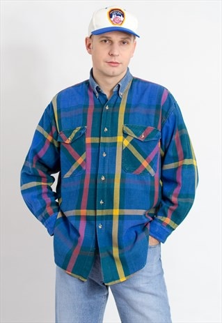 Vintage 90's denim shirt in plaid pattern
