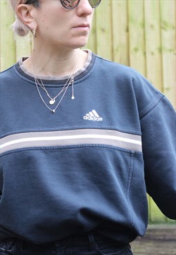 Vintage 1990s Adidas embroidered striped ribbed sweatshirt