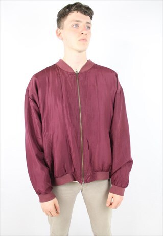 VINTAGE 90'S MAROON SILK BOMBER JACKET