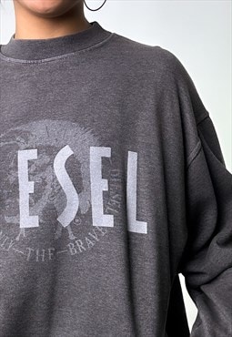Grey 90s Diesel Print Spellout Sweatshirt
