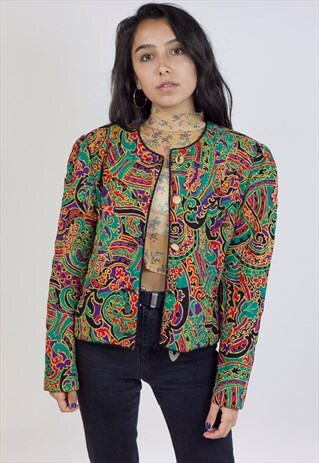 VINTAGE 90S PATTERNED COLOURFUL SMART JACKET