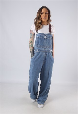 VINTAGE DENIM DUNGAREES BICH REWORKED UK 14 LARGE (B3M)