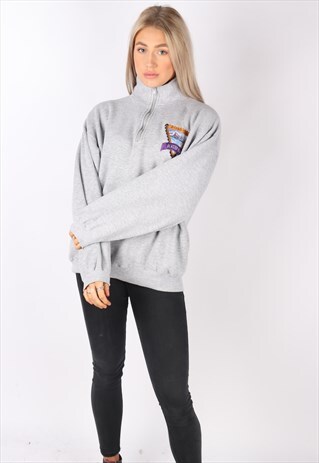 VINTAGE EXPEDITION SWEATSHIRT 1/4 ZIP JUMPER GREY M OVERSIZE