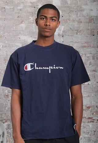 VINTAGE CHAMPION BIG LOGO SPELLOUT T-SHIRT NAVY BLUE