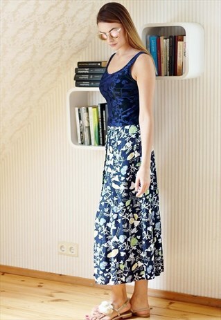 NAVY MAXI FLORAL SKIRT