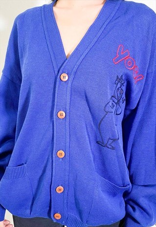 VINTAGE 90S HANNA BARBERA YOGI BLUE CARDIGAN